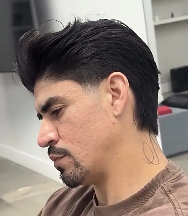 Slick-back mullet with taper by Nathan Quizon